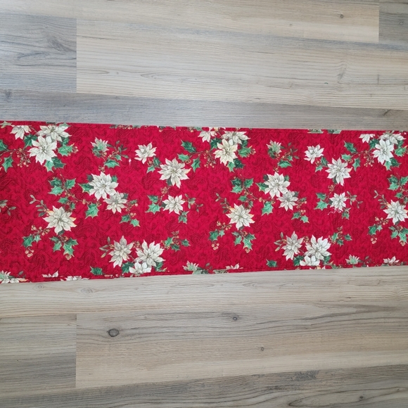Handmade Quilted "Christmas Red Poinsettias" Table Runner 54"x12" - Picture 3 of 4